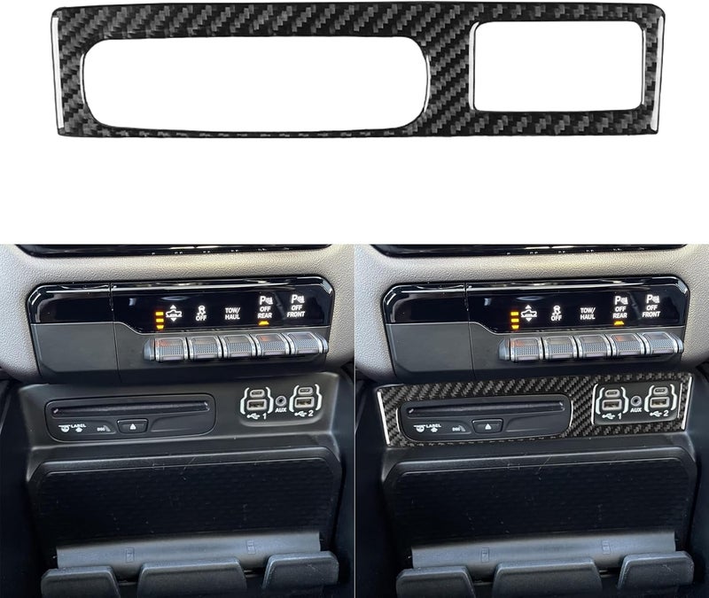 PJFUS Real Soft Carbon Fiber Car Center Console USB Port Power Outlet Panel Trim Sticker Compatible with Dodge Ram 1500/2500/3500 2019-2023(Crew Cab Version) Auto Interior Accessories Black - Image 1